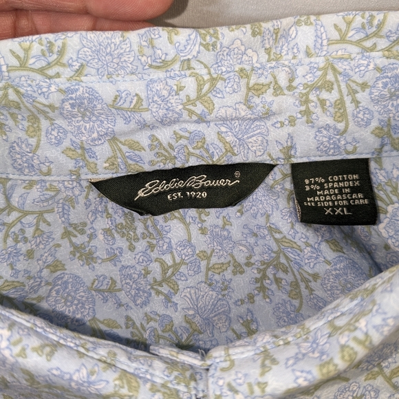 Eddie Bauer Floral Blue Print women's long sleeve button down shirt XXL H-1 - Picture 5 of 12